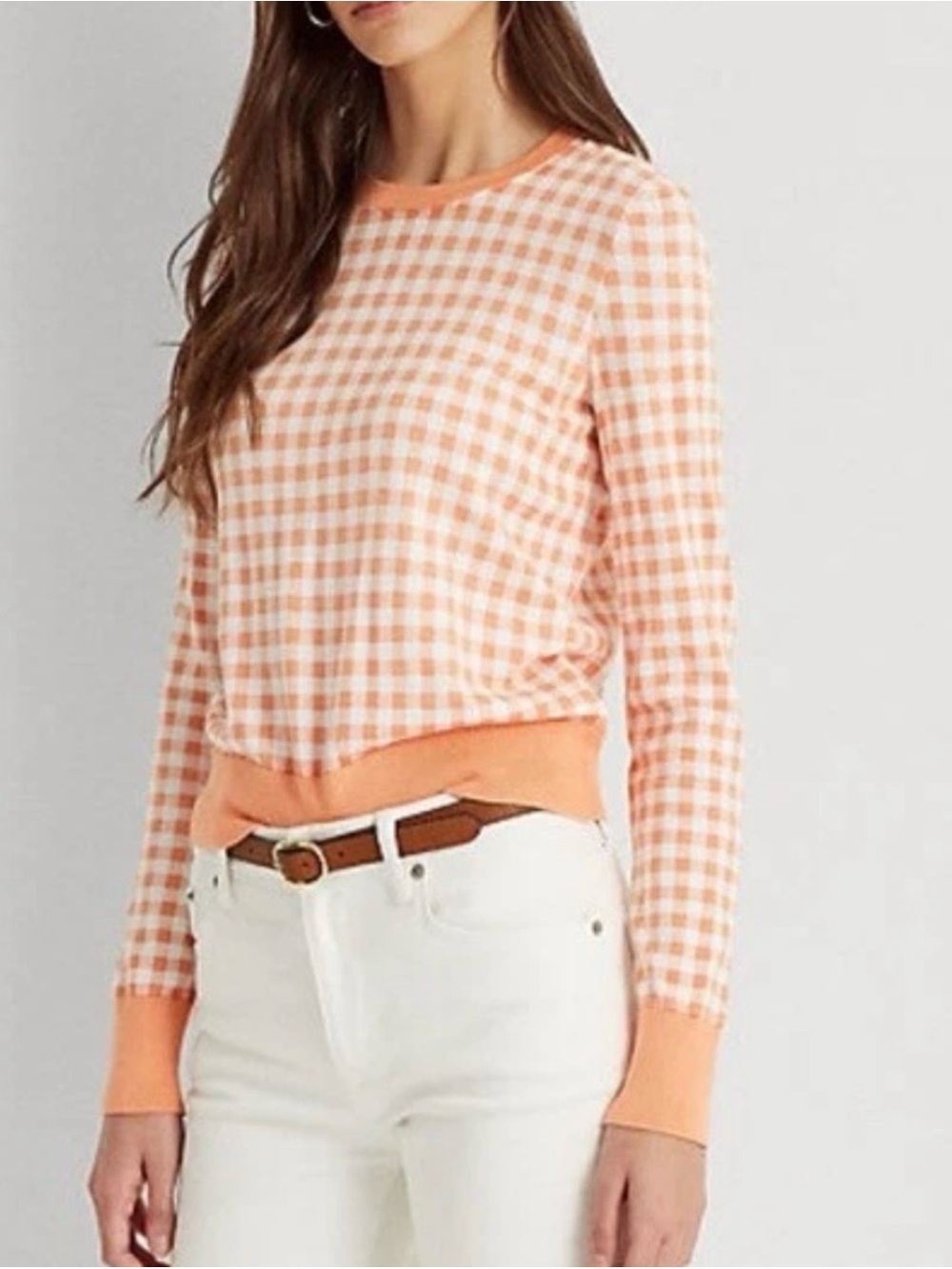 lauren ralph lauren Gingham Cotton-modal Sweater Size S